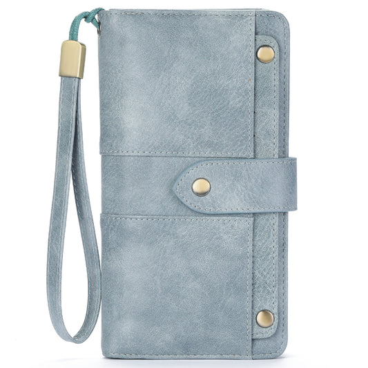 Anti-Theft Brushed Long Wallet Oil Wax Leather Women 70% off Wallet