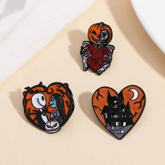 Halloween Skull Pumpkin Badge Brooch