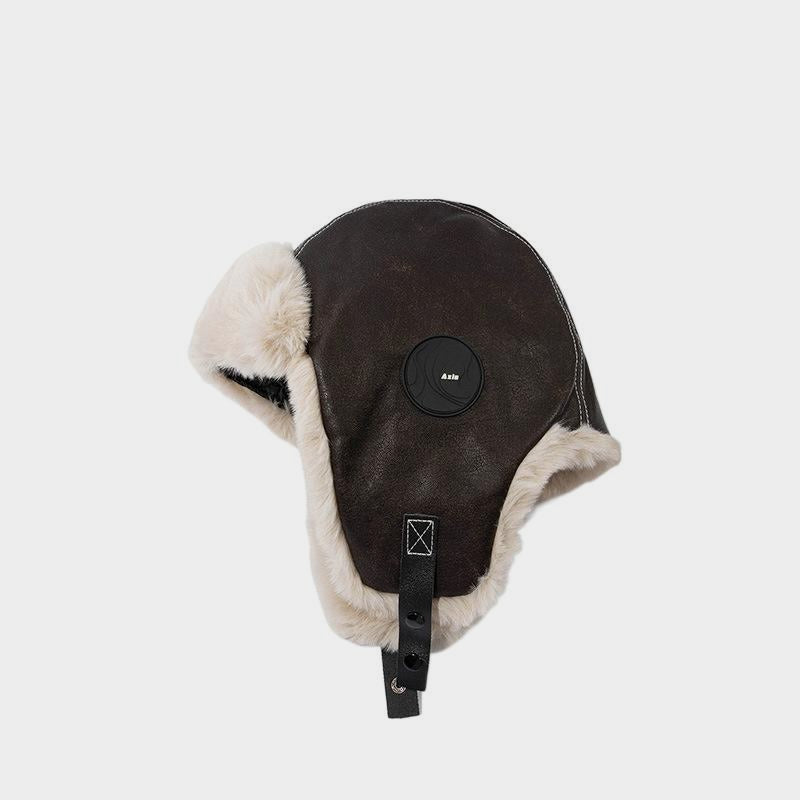 Retro Leather Fleece-Lined Warm Aviator Hat