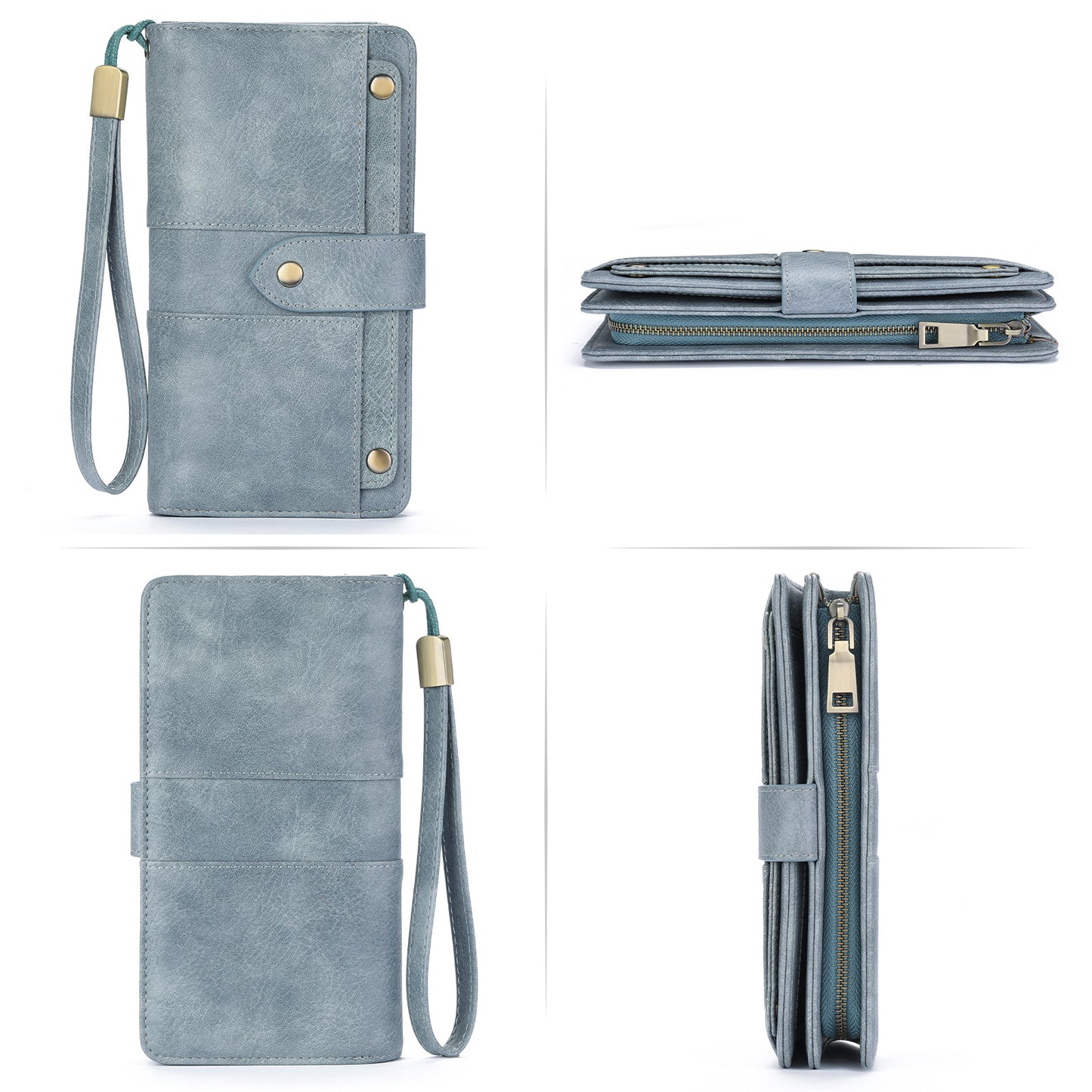 Anti-Theft Brushed Long Wallet Oil Wax Leather Women 70% off Wallet