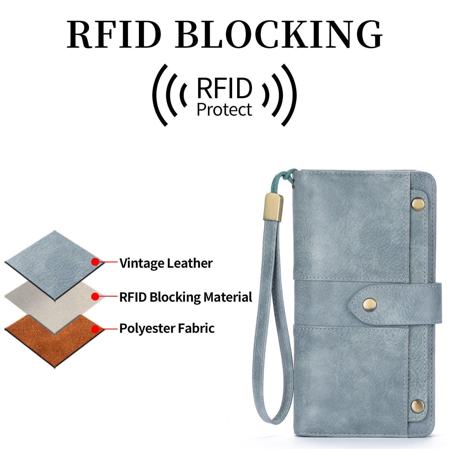 Anti-Theft Brushed Long Wallet Oil Wax Leather Women 70% off Wallet