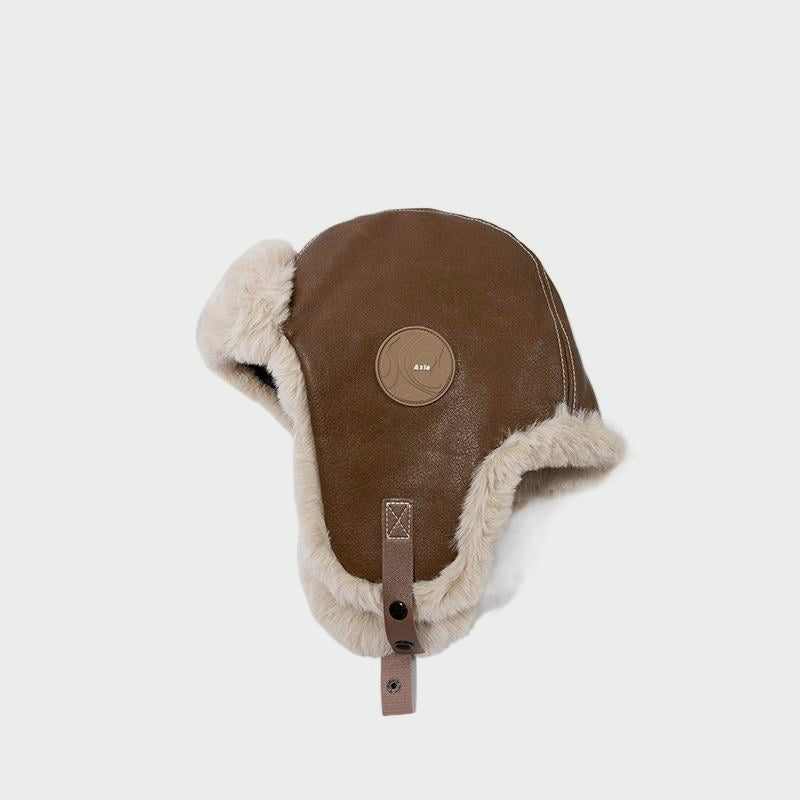 Retro Leather Fleece-Lined Warm Aviator Hat