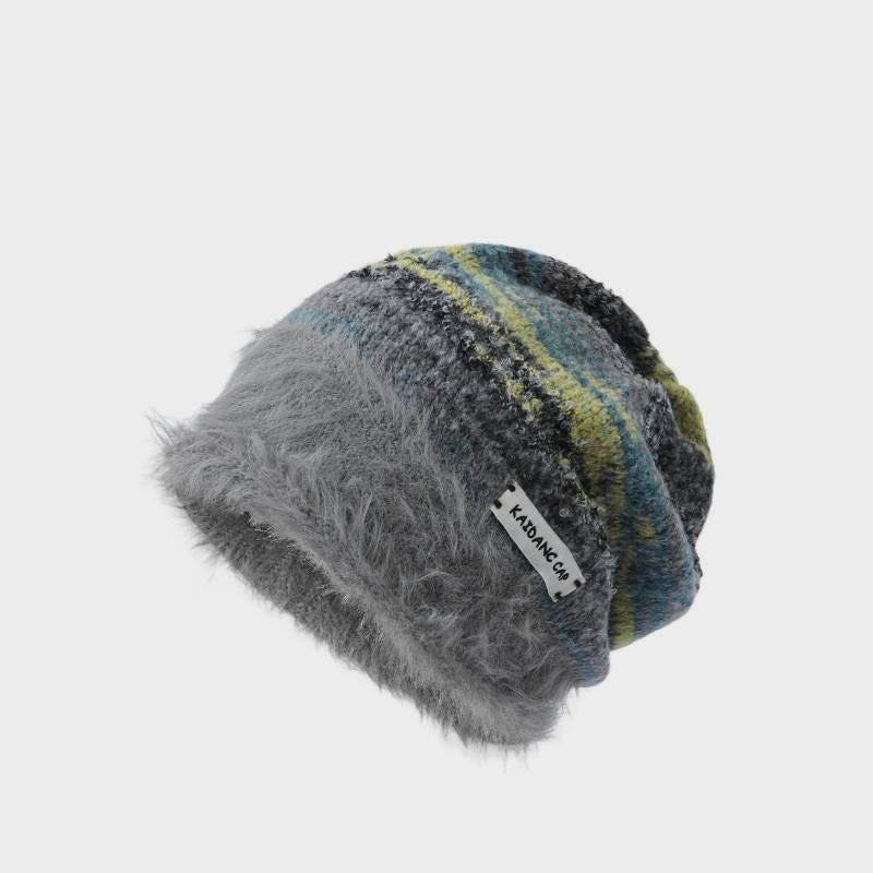 Warm Color Block Striped Fleece Beanie