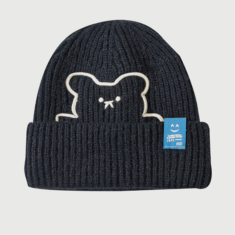 Bear Embroidered Knitted Hat