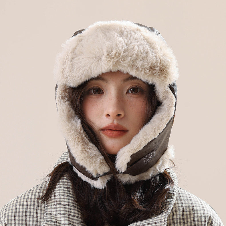 Retro Leather Fleece-Lined Warm Aviator Hat