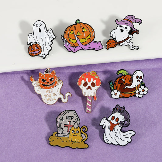 Halloween Brooch Magic Pumpkin Skull Ghost Metal Badge