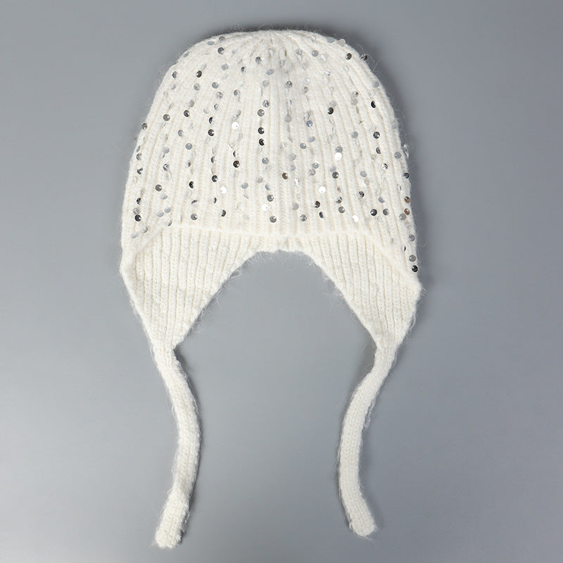 Warm Sequin Rabbit Fur Knitted Hat with Ear Protection