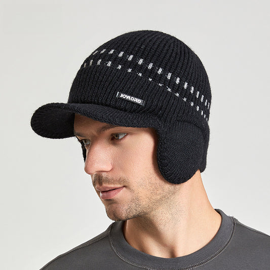 Winter Fleece-lined Men's Sleeve Cap Earmuffs Hat Outdoor Cold-Proof Thermal Knitting Woolen Cap
