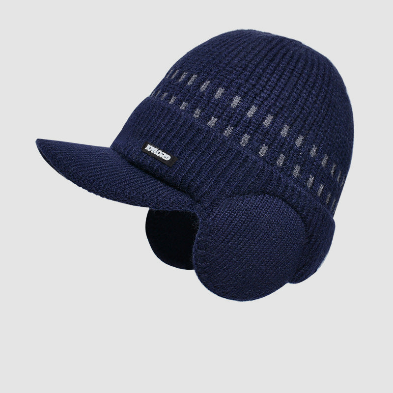 Winter Fleece-lined Men's Sleeve Cap Earmuffs Hat Outdoor Cold-Proof Thermal Knitting Woolen Cap