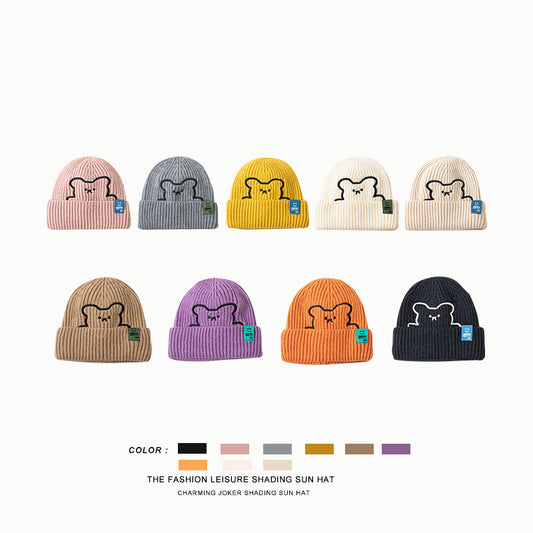 Bear Embroidered Knitted Hat