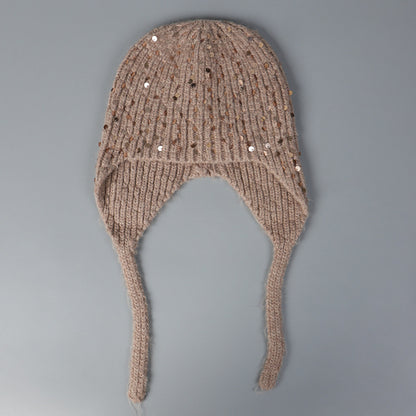 Warm Sequin Rabbit Fur Knitted Hat with Ear Protection