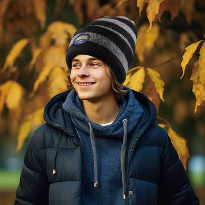 Classic Stripe Patch Knit Beanie