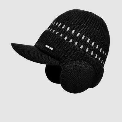 Winter Fleece-lined Men's Sleeve Cap Earmuffs Hat Outdoor Cold-Proof Thermal Knitting Woolen Cap