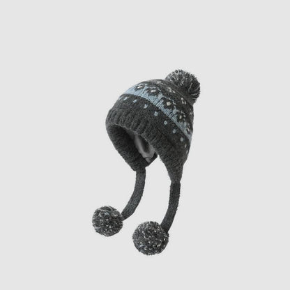 Autumn Winter Outdoor Fair Isle Drawstring Ear Flap Hat