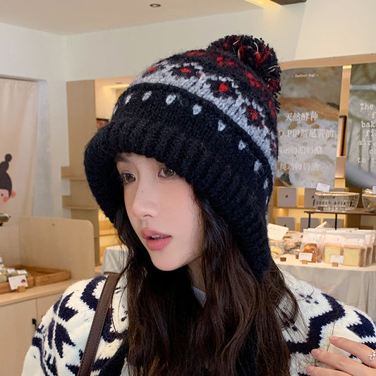 Autumn Winter Outdoor Fair Isle Drawstring Ear Flap Hat