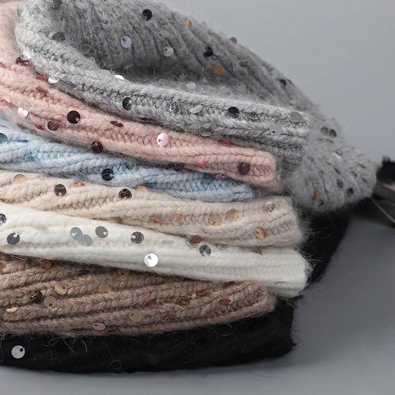 Warm Sequin Rabbit Fur Knitted Hat with Ear Protection