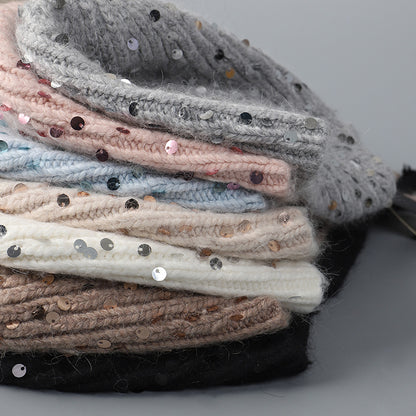Warm Sequin Rabbit Fur Knitted Hat with Ear Protection