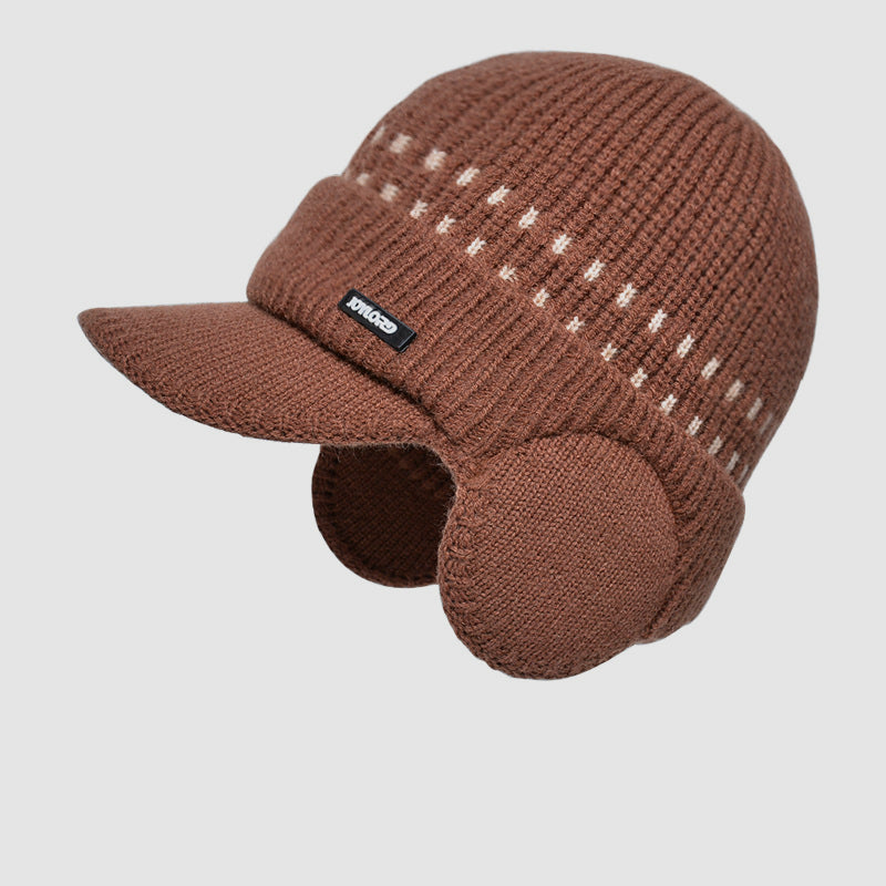 Winter Fleece-lined Men's Sleeve Cap Earmuffs Hat Outdoor Cold-Proof Thermal Knitting Woolen Cap