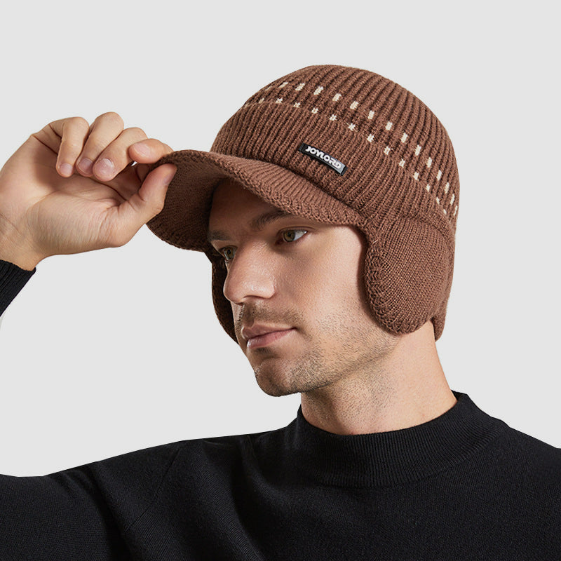 Winter Fleece-lined Men's Sleeve Cap Earmuffs Hat Outdoor Cold-Proof Thermal Knitting Woolen Cap