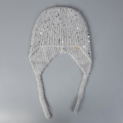 Warm Sequin Rabbit Fur Knitted Hat with Ear Protection