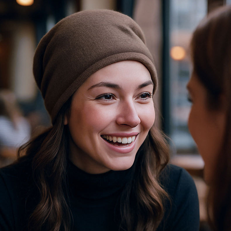 Knitted Rolled Edge Slouchy Beanie