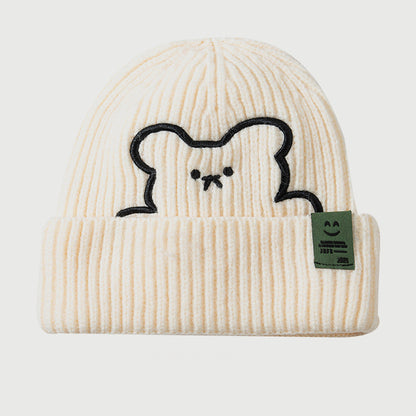 Bear Embroidered Knitted Hat