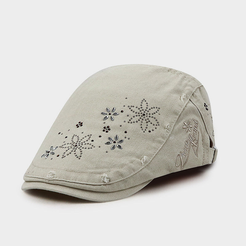 Washed Rhinestone Vintage Flat Cap