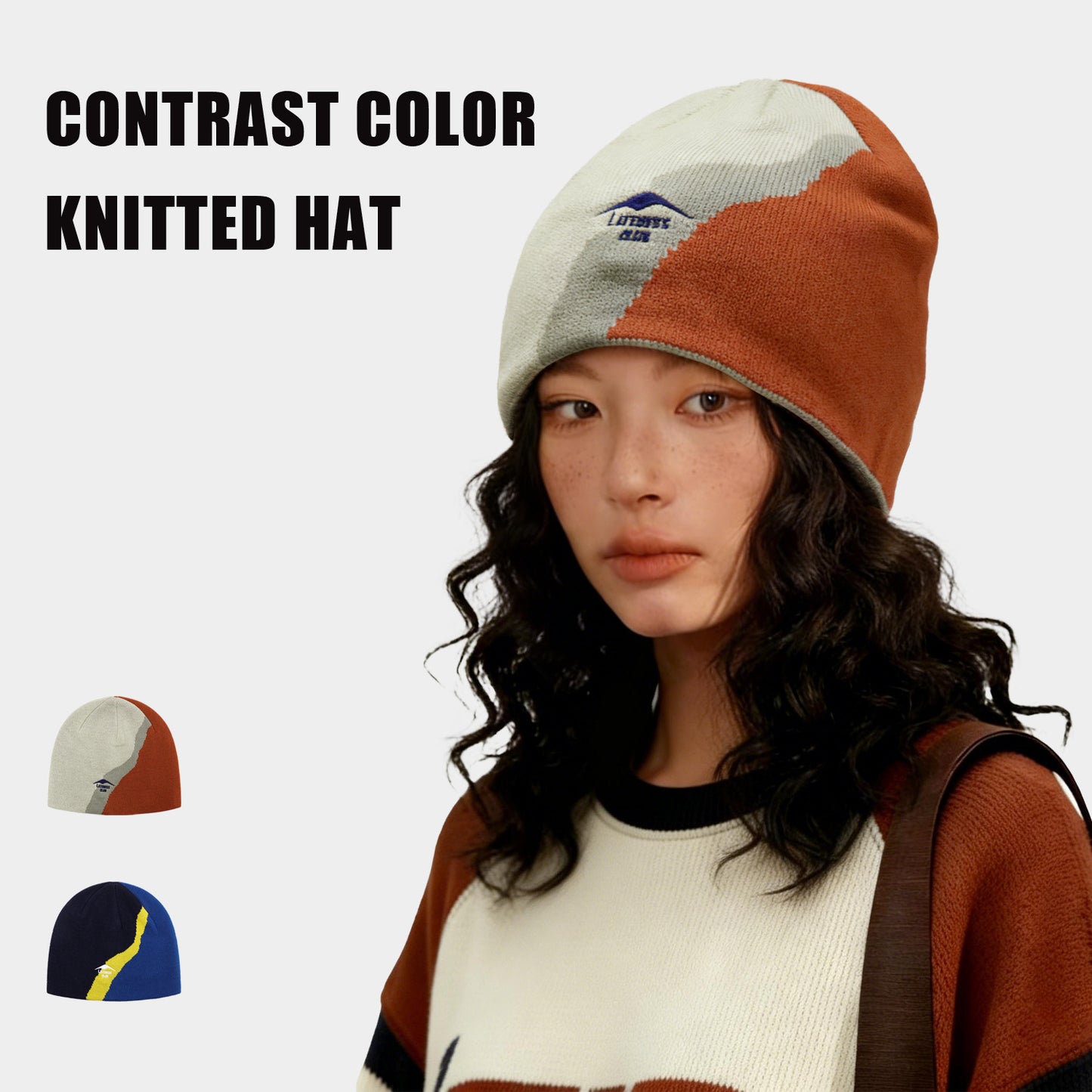 Autumn Winter Commute Womens Color-Block Ear Flap Knit Hat