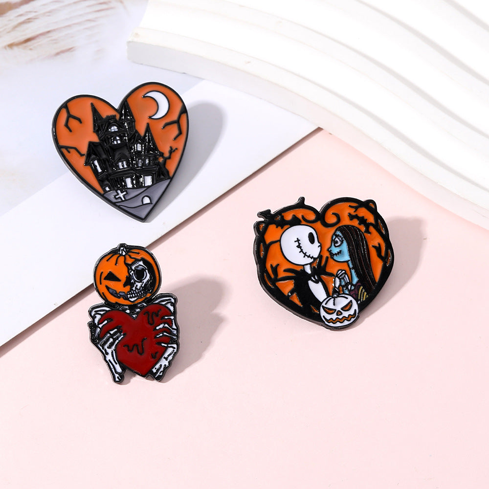 Halloween Skull Pumpkin Badge Brooch