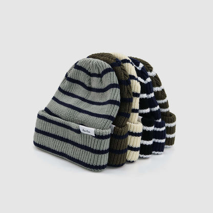 Label Striped Knit Beanie