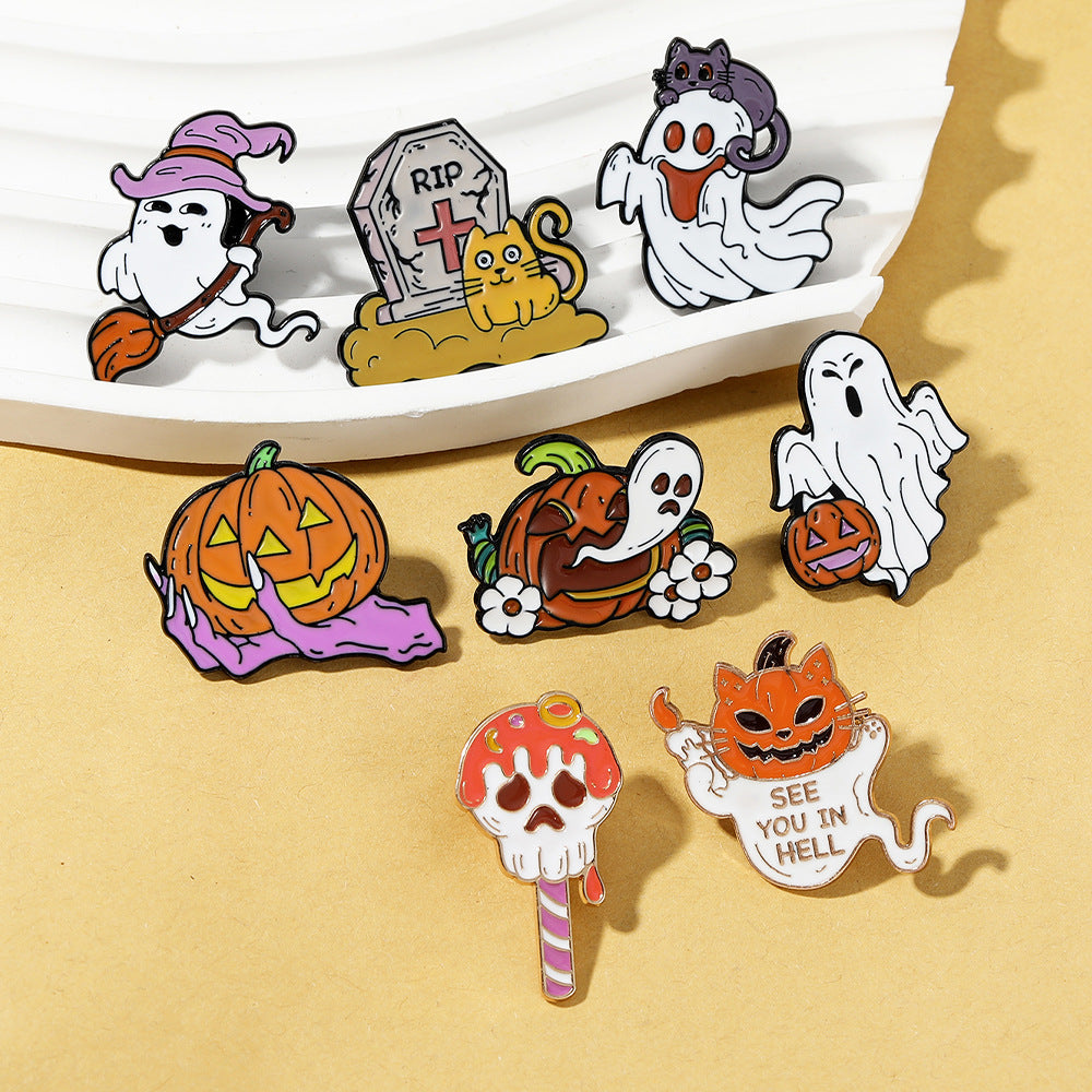 Halloween Brooch Magic Pumpkin Skull Ghost Metal Badge
