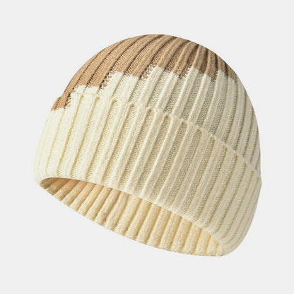 Warm Knitted Hat with Color Block and Rolled Edge Ear Protection