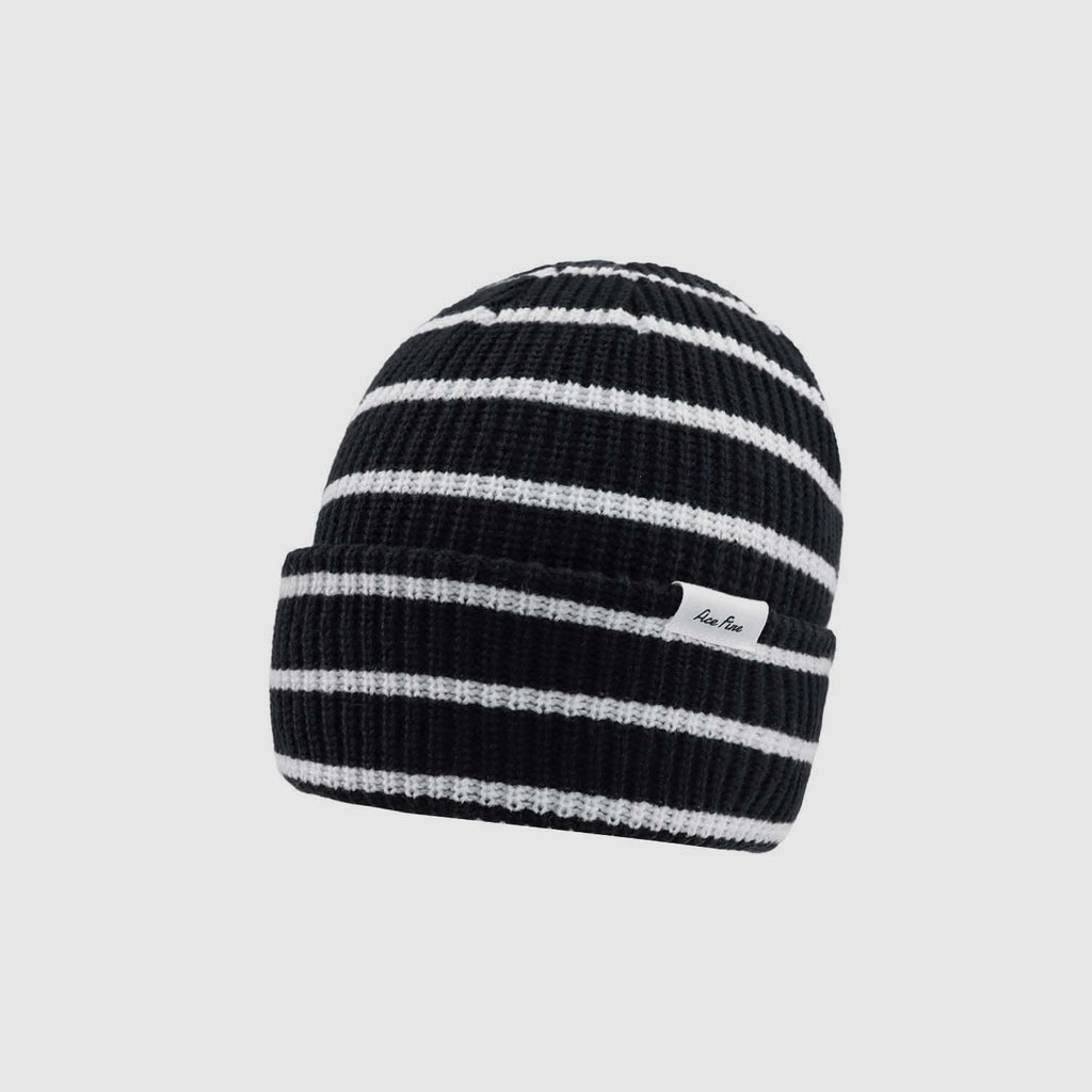 Label Striped Knit Beanie