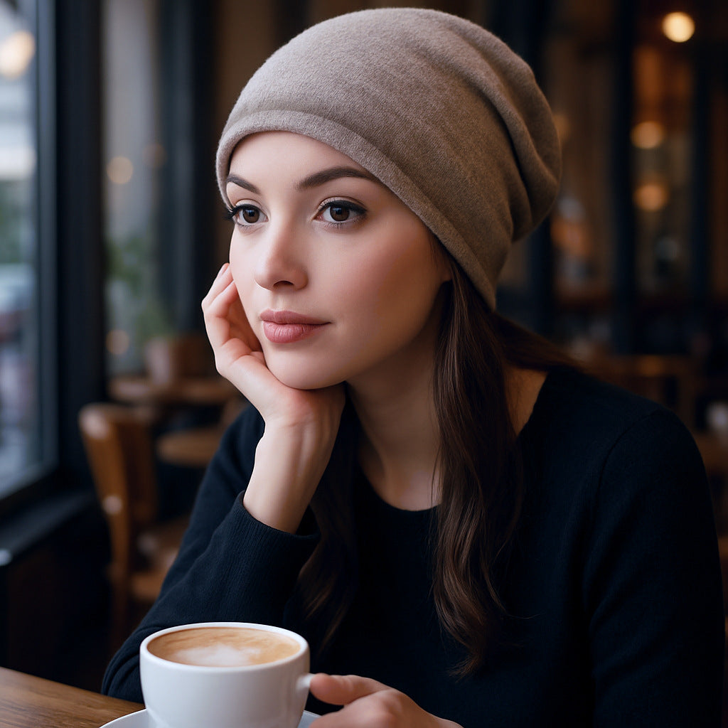 Knitted Rolled Edge Slouchy Beanie