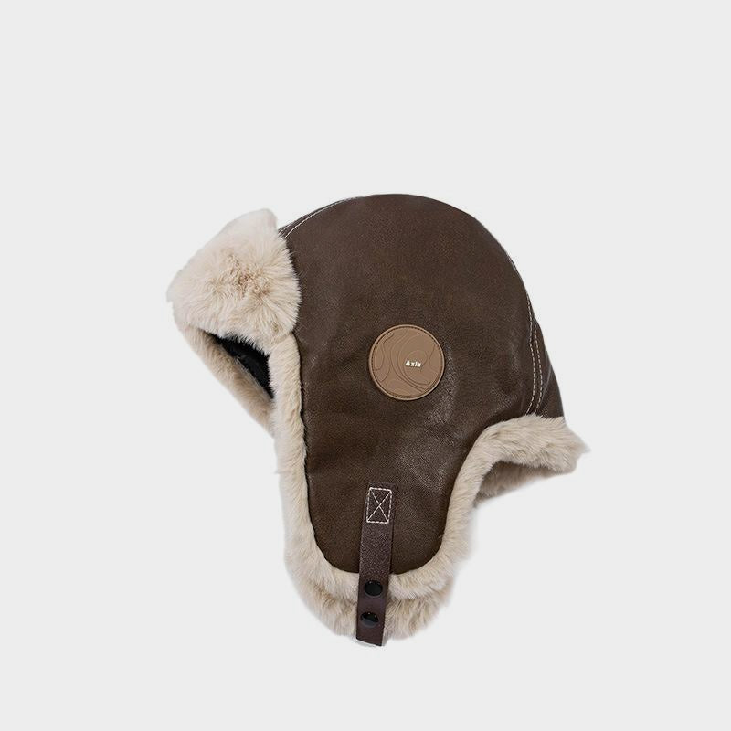 Retro Leather Fleece-Lined Warm Aviator Hat