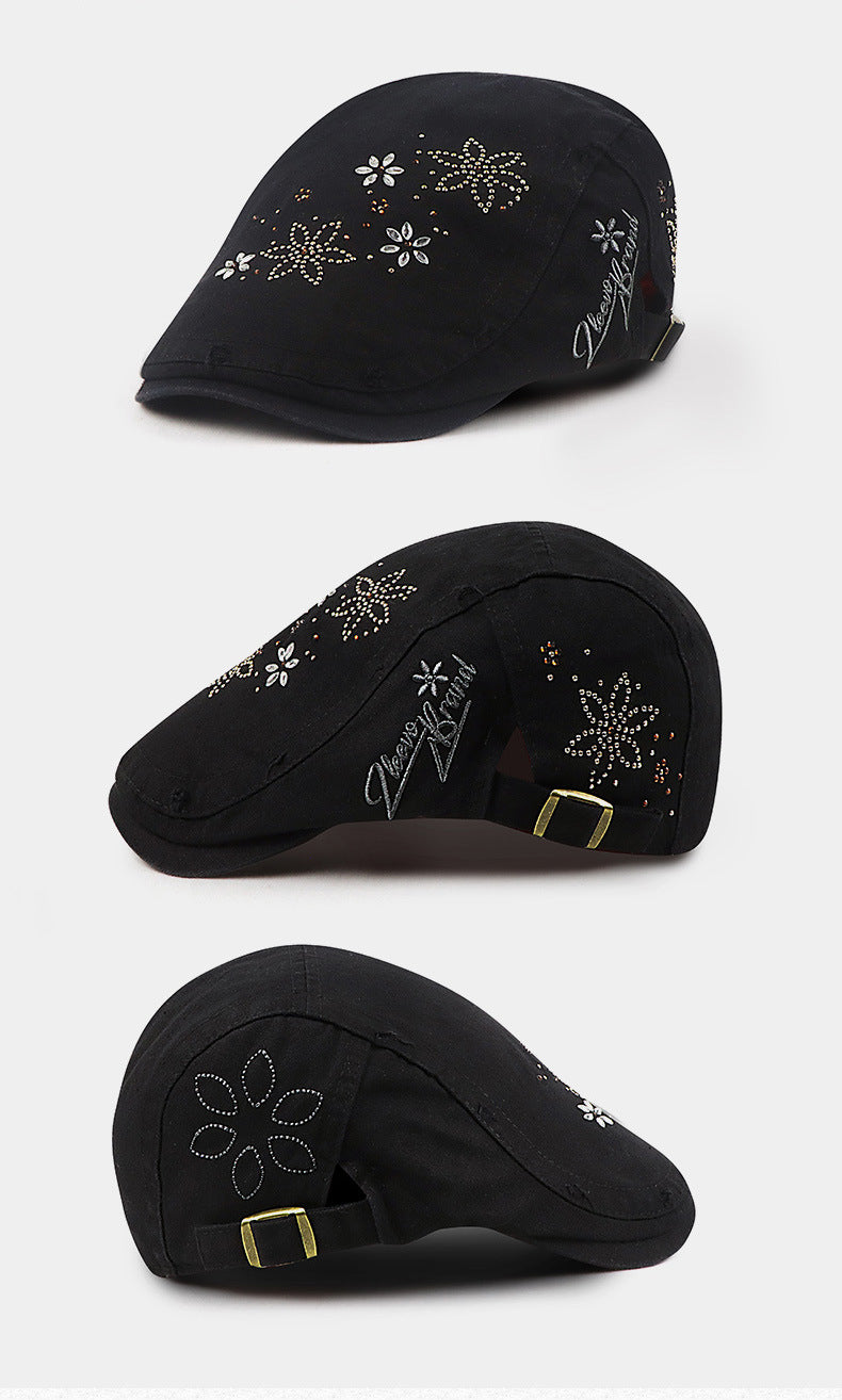 Washed Rhinestone Vintage Flat Cap