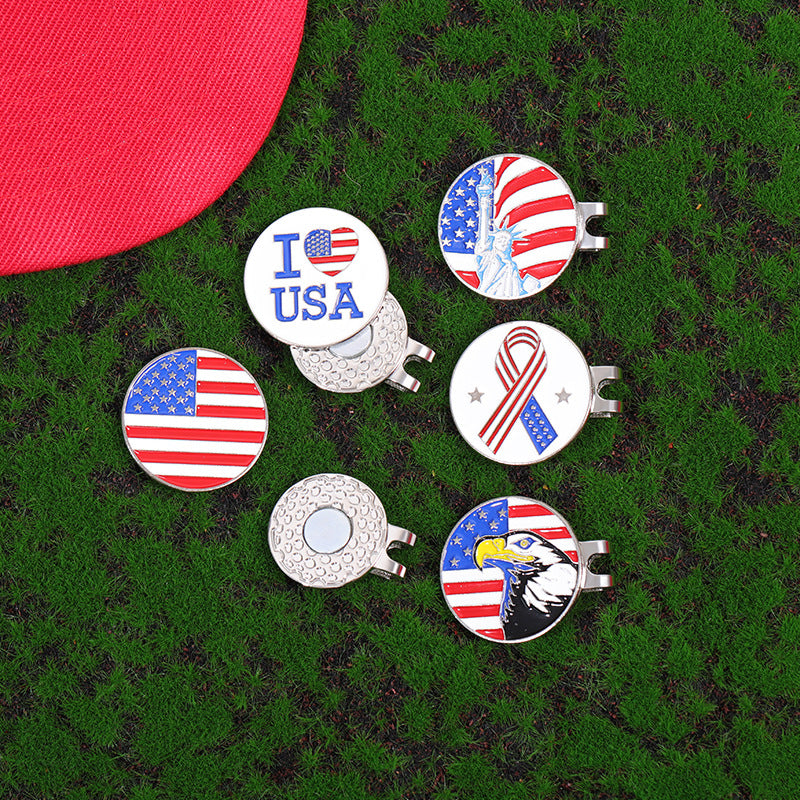 Cartoon American Flag Shaped Magnetic Metal Hat Clip Detachable Ball Position Mark Round Accessory