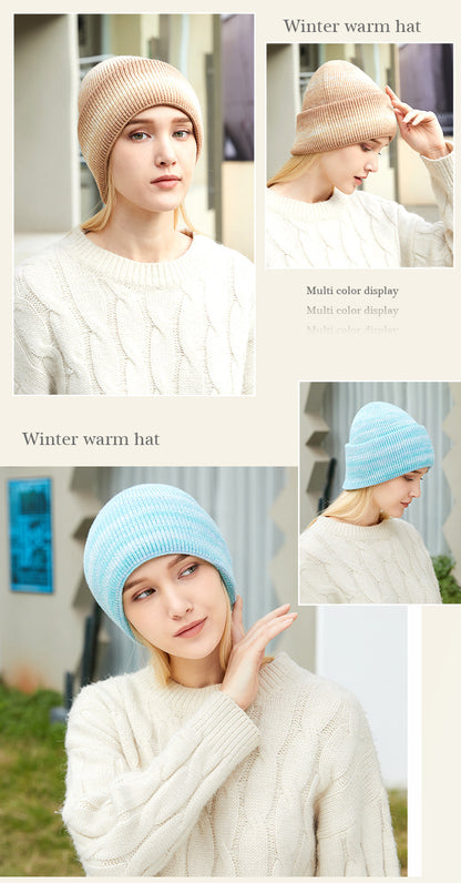 Rabbit Wool Core Spun Yarn Knitted Hat Double Folded Edge Wool Hat