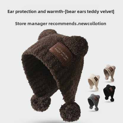 Teddy Fleece Teddy Bear Pom-Pom Versatile Warm Ear Flap Hat
