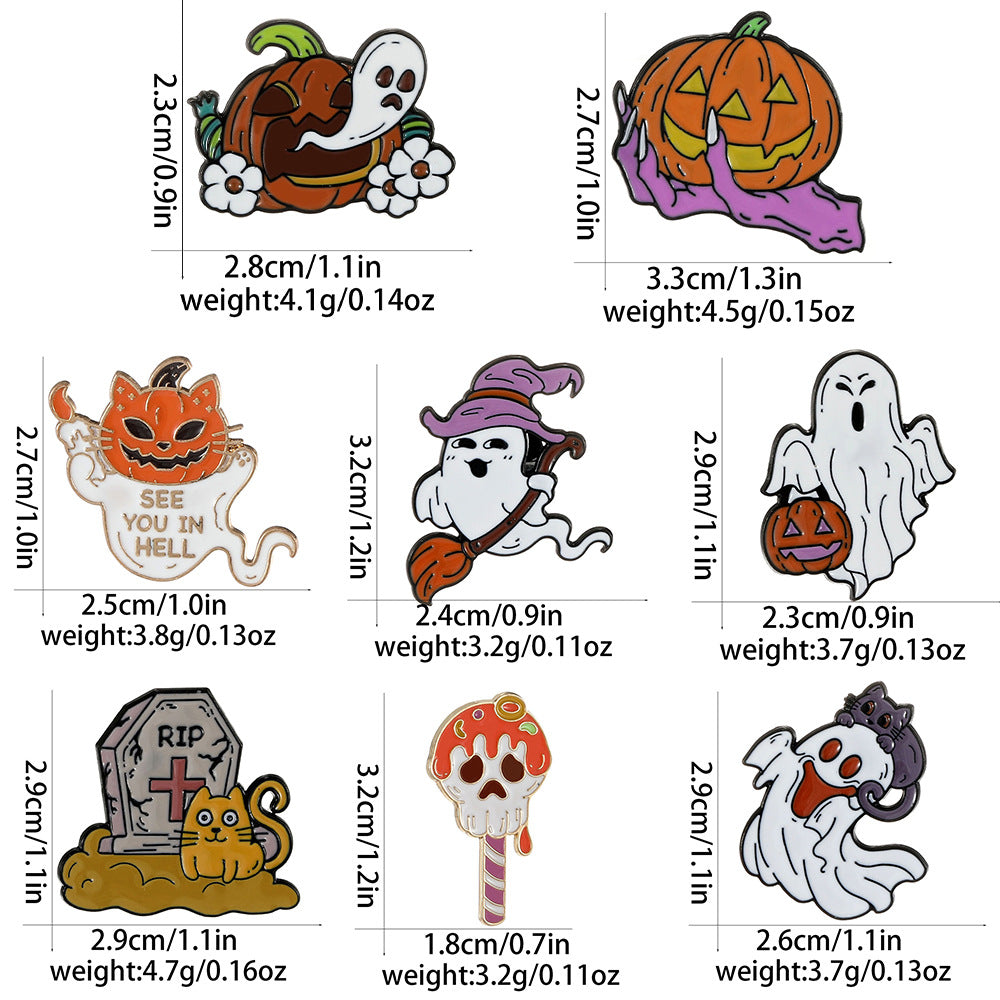 Halloween Brooch Magic Pumpkin Skull Ghost Metal Badge