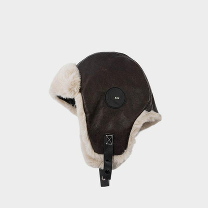 Retro Leather Fleece-Lined Warm Aviator Hat