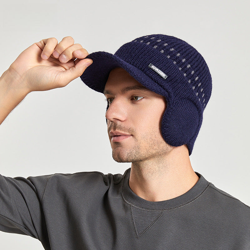 Winter Fleece-lined Men's Sleeve Cap Earmuffs Hat Outdoor Cold-Proof Thermal Knitting Woolen Cap