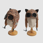 Cat Ear Fleece Lined Ski Aviator Hat With Sunglasses
