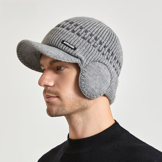 Winter Fleece-lined Men's Sleeve Cap Earmuffs Hat Outdoor Cold-Proof Thermal Knitting Woolen Cap