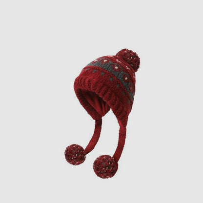 Autumn Winter Outdoor Fair Isle Drawstring Ear Flap Hat