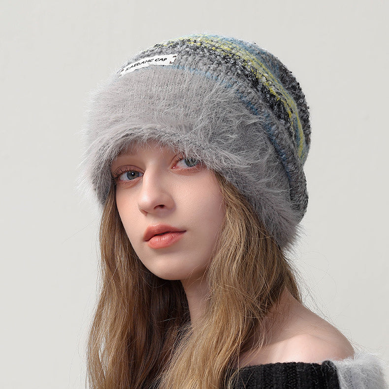 Color Block Striped Fleece Beanie