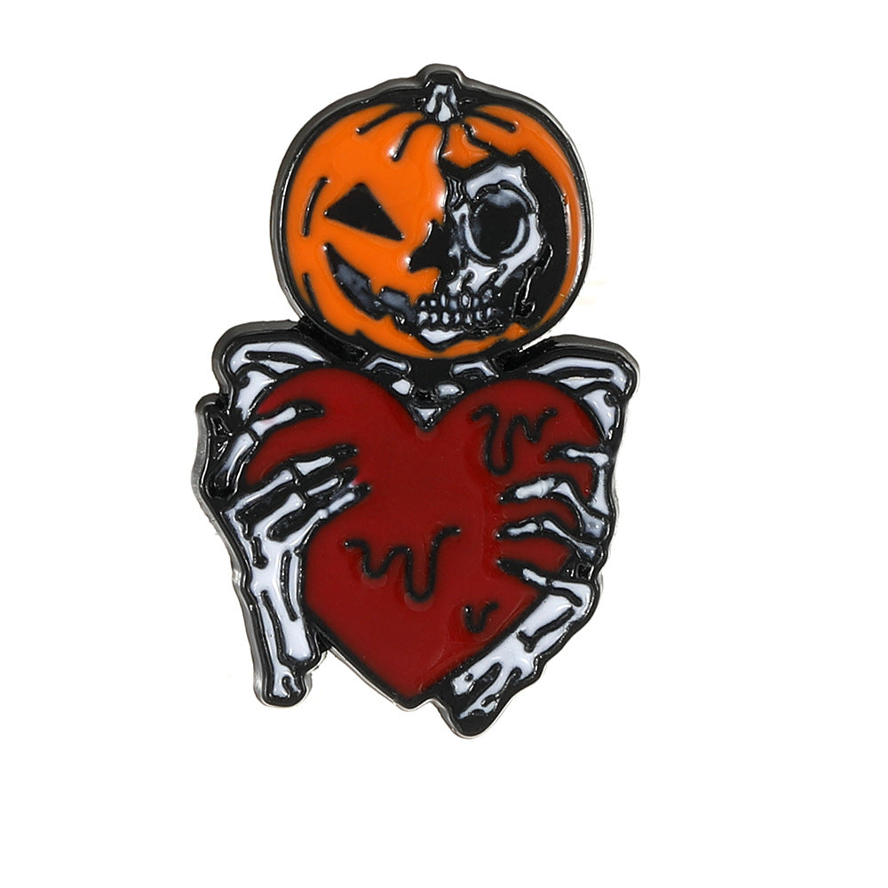 Halloween Skull Pumpkin Badge Brooch