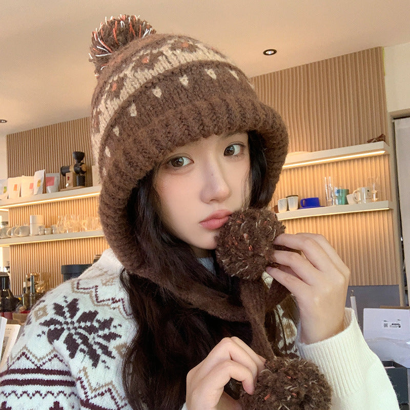 Autumn Winter Outdoor Fair Isle Drawstring Ear Flap Hat