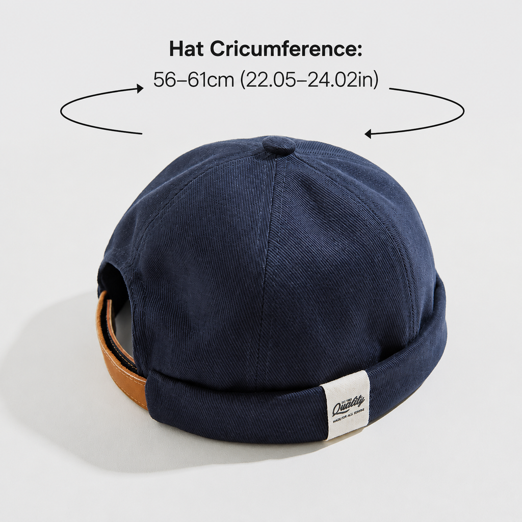 Navy Cotton Docker Cap – Adjustable Brimless Skull Cap with Contrast Strap