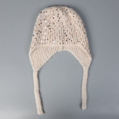 Warm Sequin Rabbit Fur Knitted Hat with Ear Protection